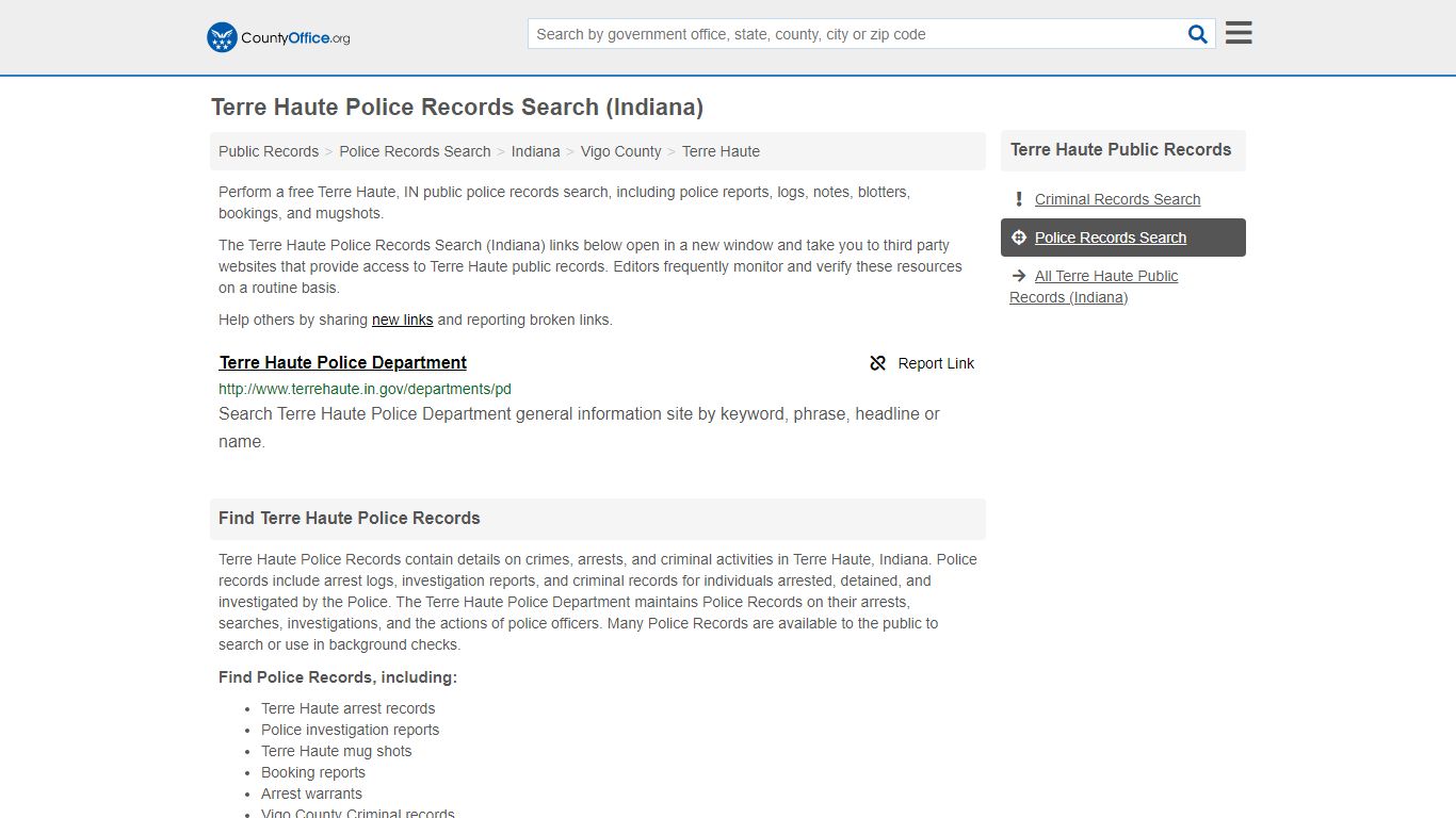 Terre Haute Police Records Search (Indiana) - County Office