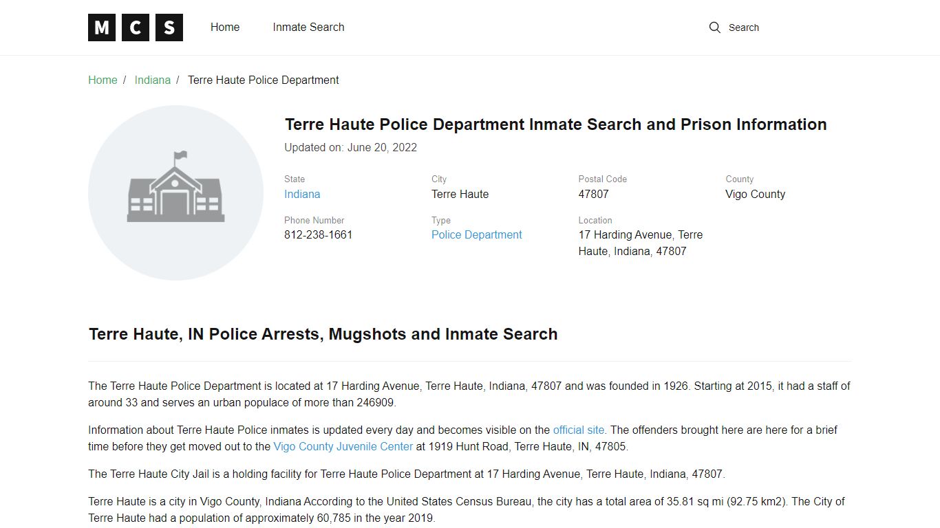 Terre Haute, IN Police and Jail Records