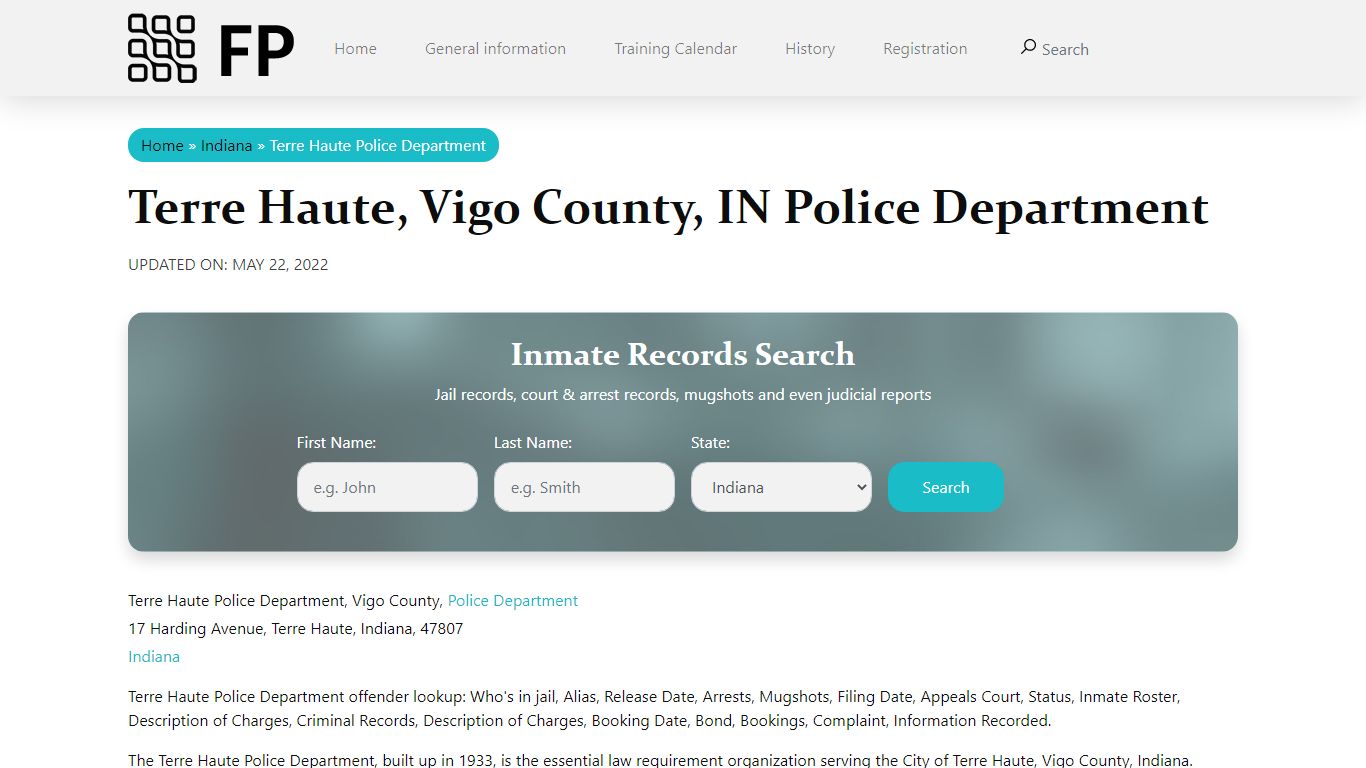 Terre Haute, IN Police - City Jail Inmates, Arrests