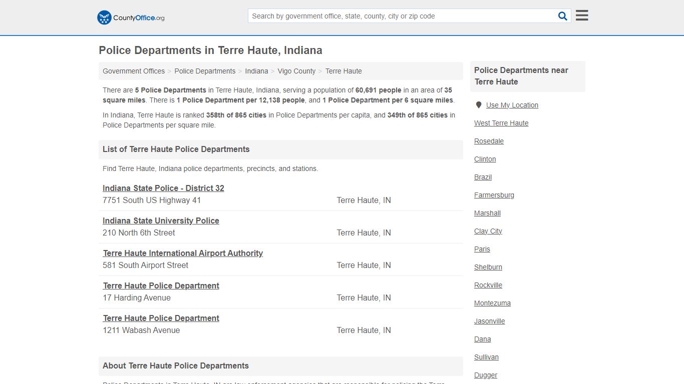 Police Departments - Terre Haute, IN (Arrest Records & Police Logs)
