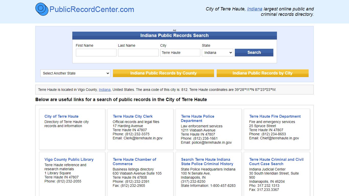 Terre Haute, Indiana Public Records and Criminal Background Check